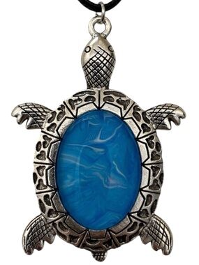 Hand Crafted Necklace White and Blue Turtle Pendant by Svetlana Yeung
